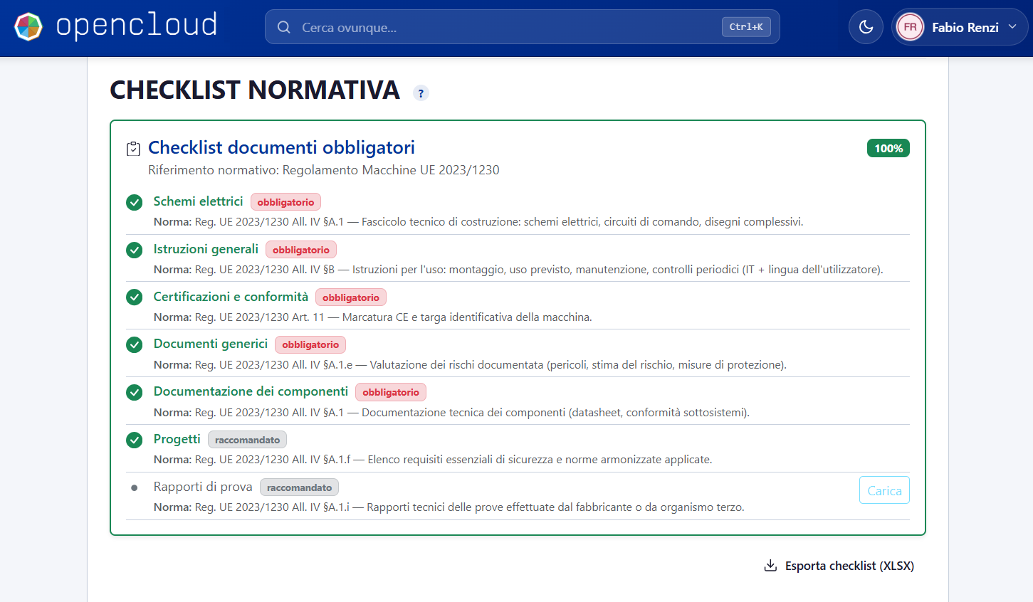 OpenCloud — checklist normativa per i mandatari (Reg. UE 2023/1230)